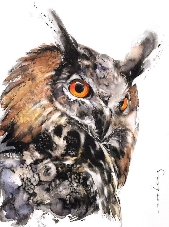 Hello Owl (SOLD) あなたの作品が壁にかかっているイメージ