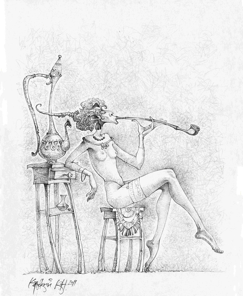The lady smokes a pipe Bild Ihres Kunstwerks an der Wand