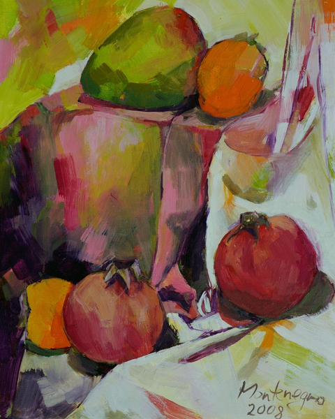 Pomegranates, mango and oranges Image of your art work hanging on the wall