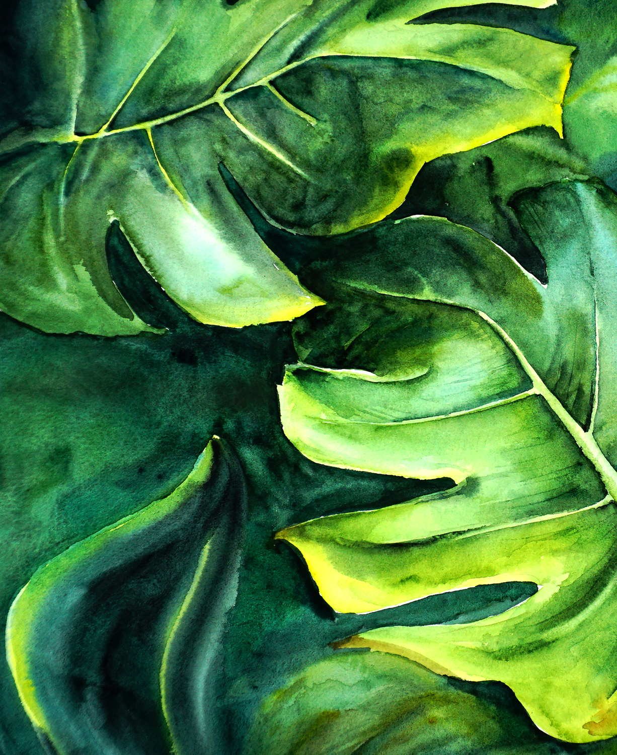 Original Watercolor Painting Exotic Palm Leaves - Tropical Art - Inspiring Green Nature By Yana Travelart(Yana Shvets Watercolor) | Tricera Art