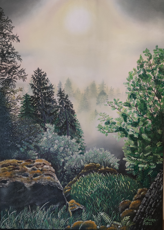 Misty Sunrise 2 Image of your art work hanging on the wall
