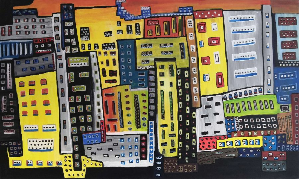 Modern art painting "City at night" Bild Ihres Kunstwerks an der Wand