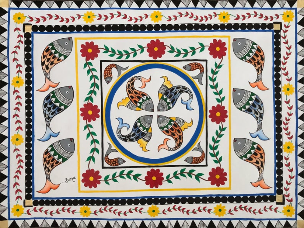 Traditional Madhubani Painting あなたの作品が壁にかかっているイメージ
