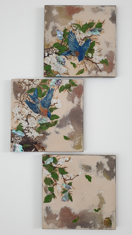 구름빛 낮달 Cloud light, day moon (before sunset) Image of your art work hanging on the wall