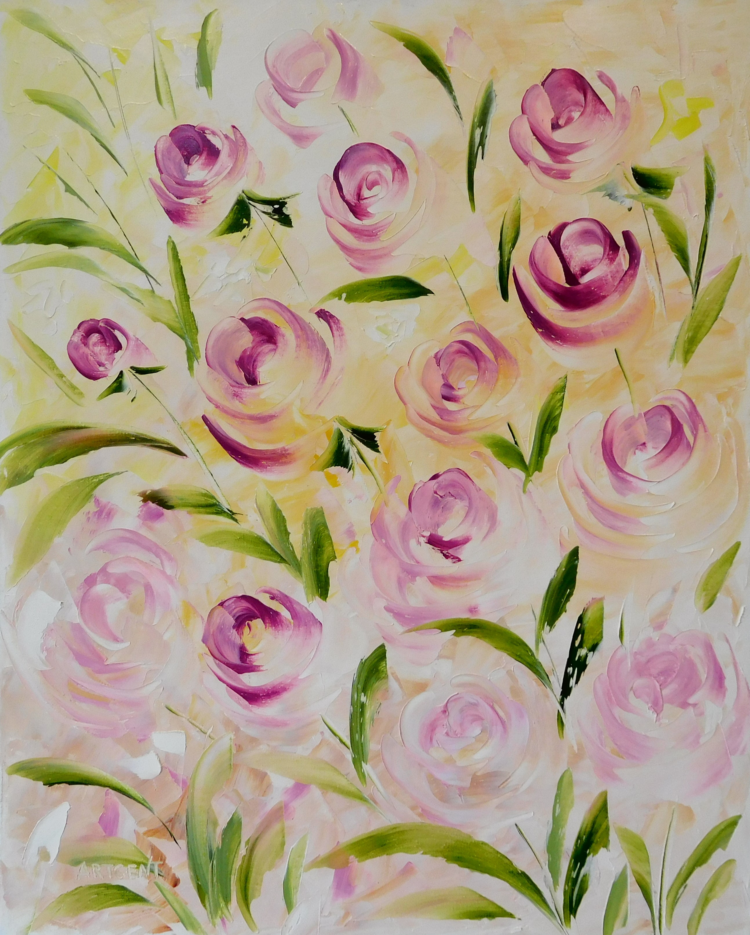 純粋な手描きのヨーロッパの厚い油の質感の抽象的な花 夏