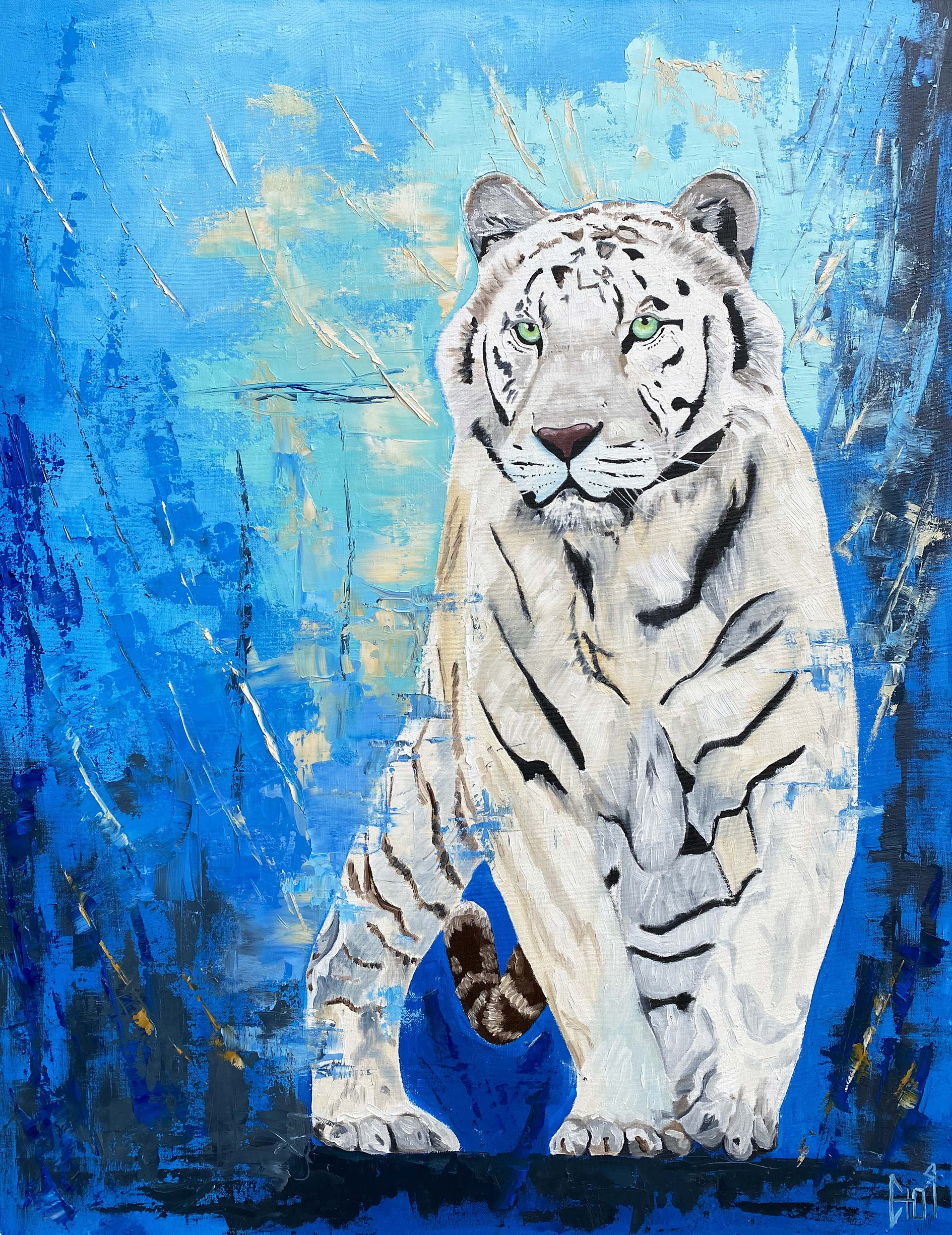 WHITE TIGER - abstract art oil painting original gift animal 