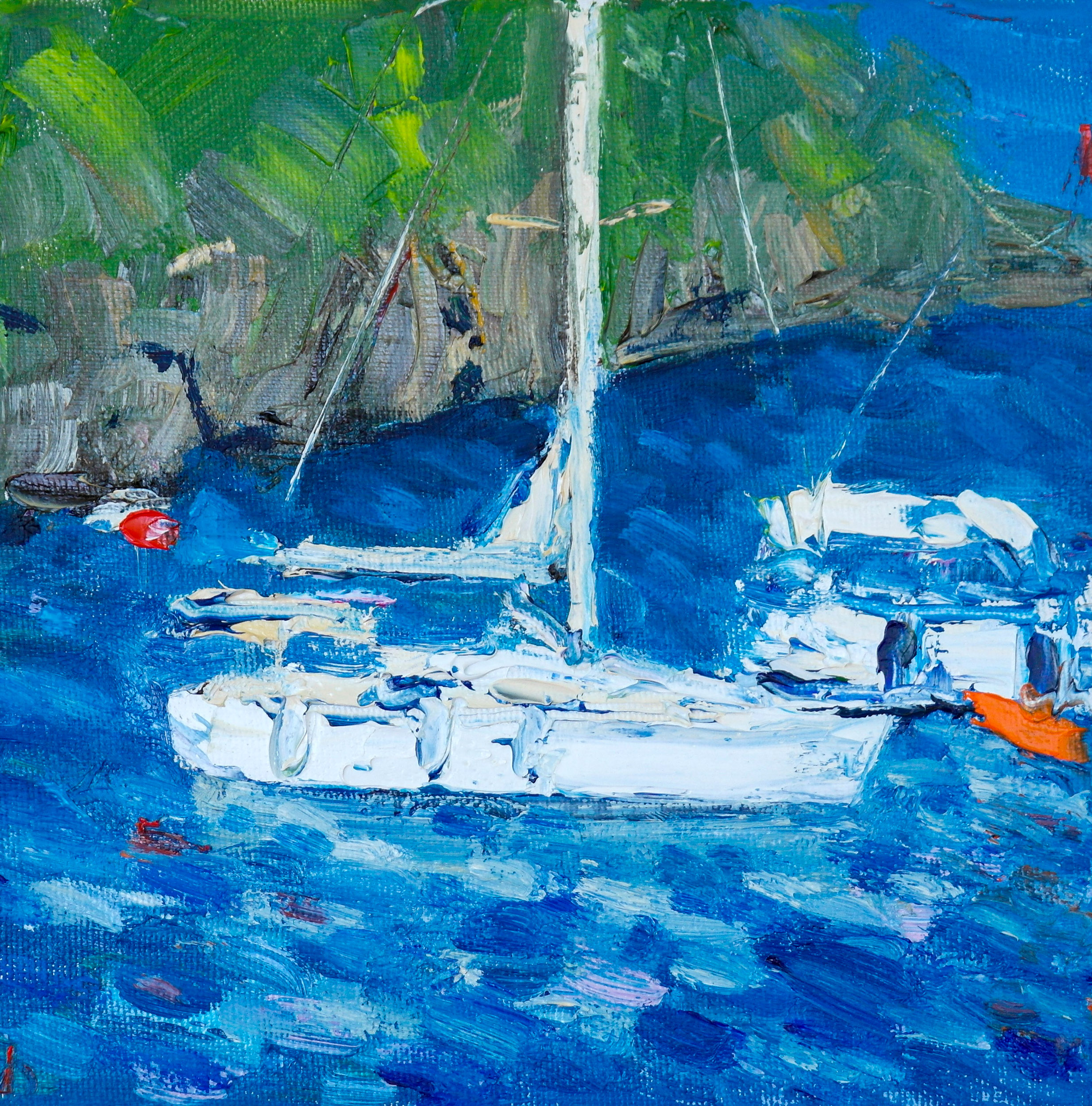 Start cup regatta in Sarsala - yacht club, jetty, sea bay Painting