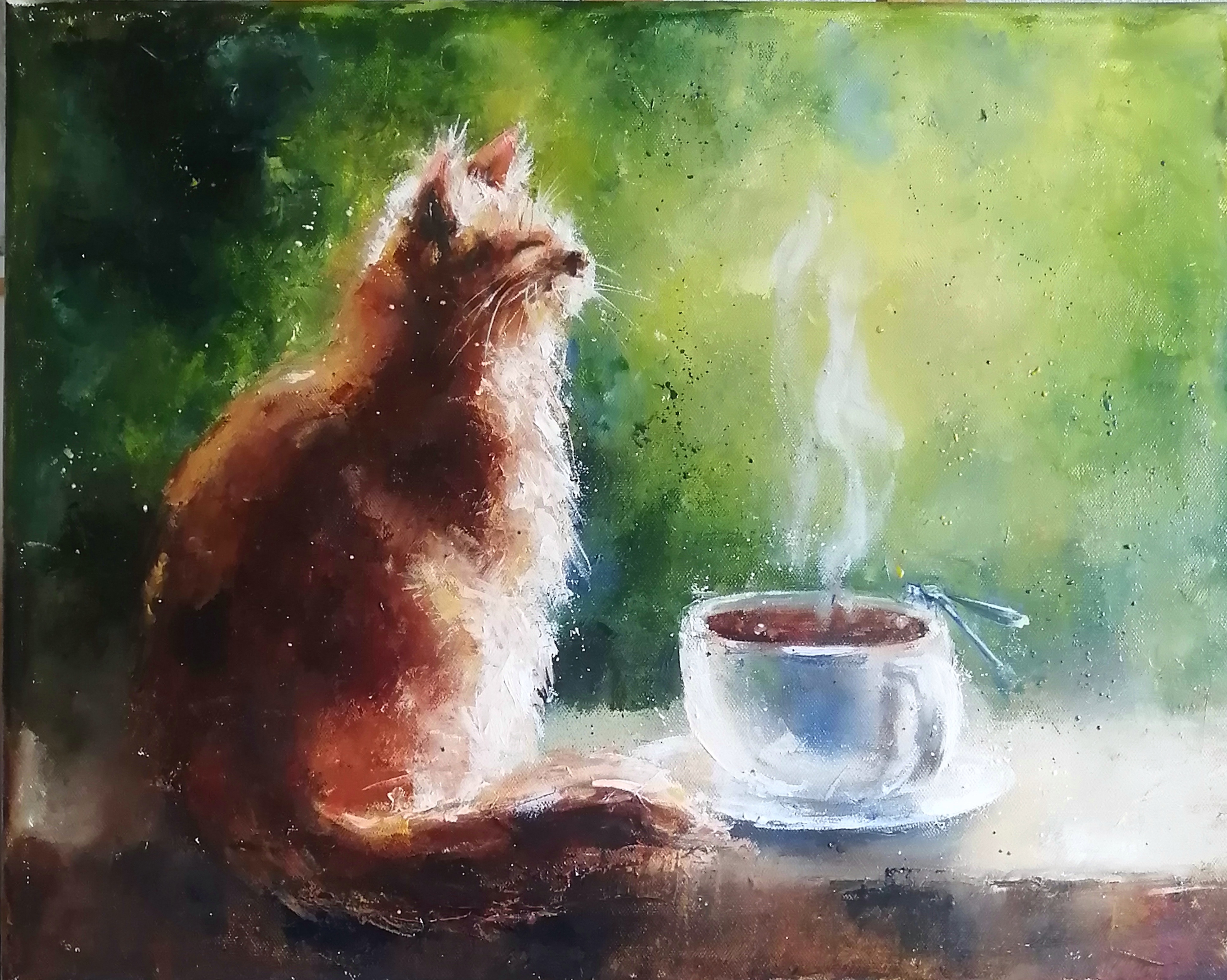 A Cat and a Cup of Coffees by Galina Kolomenskaya | TRiCERA ART