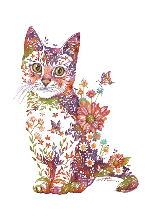 Hanako　8月末まで　タケダヒロキさんの猫とウサギの花柄アートセット commission order A4 #cat #flower #watercolors