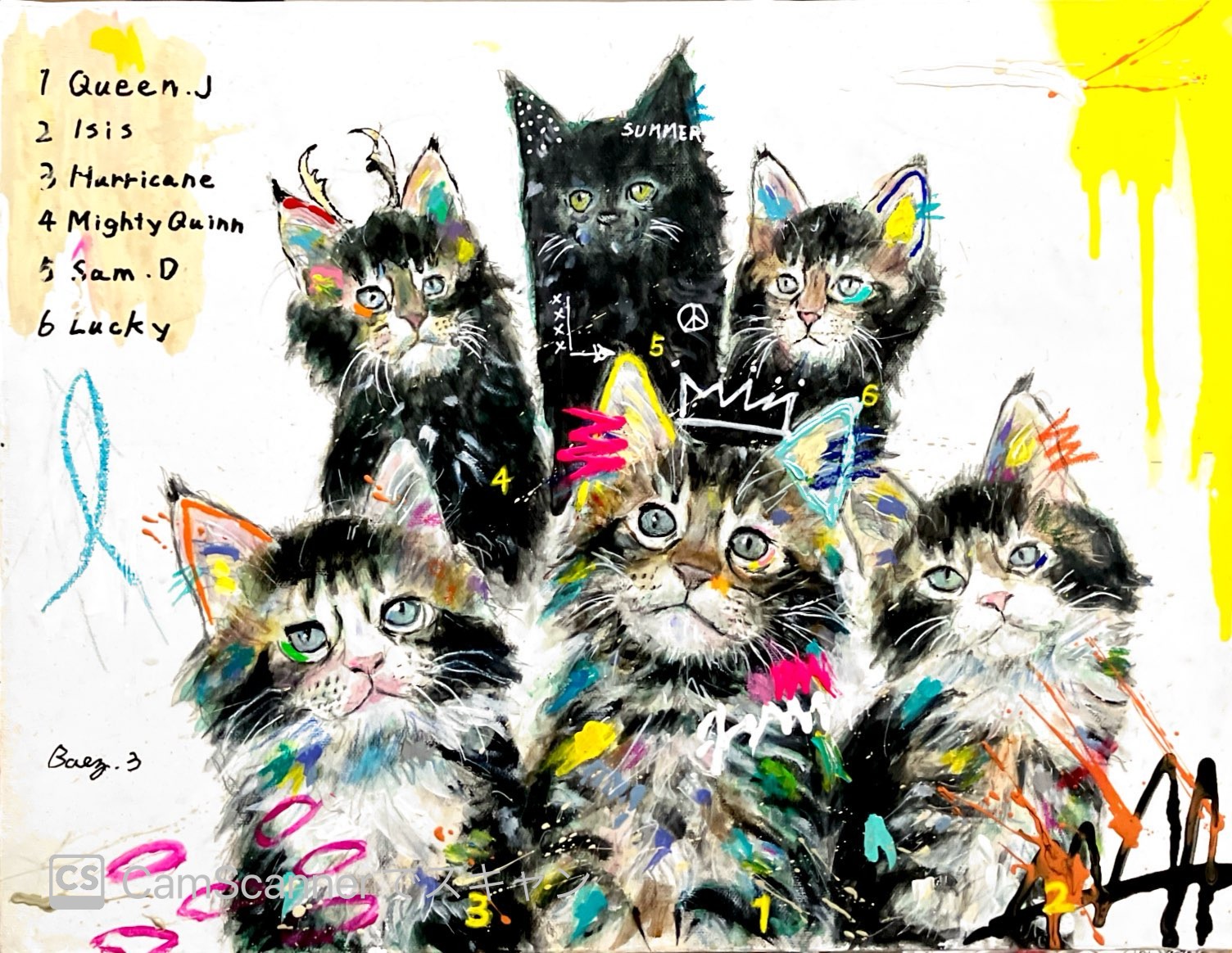ストリートアート 猫のキャラクター 絵画スプレーアートF6キャンバス