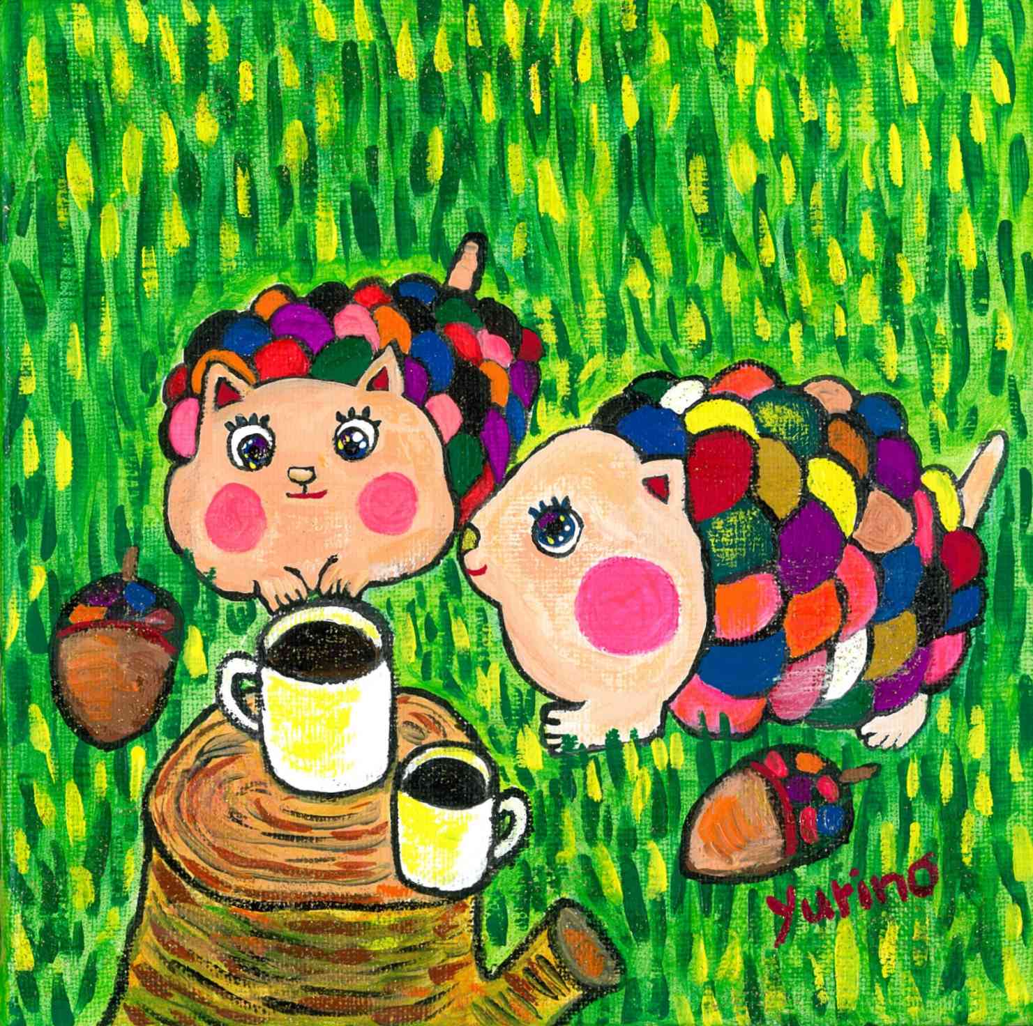 Two acorns, two cups of coffee. あなたの作品が壁にかかっているイメージ